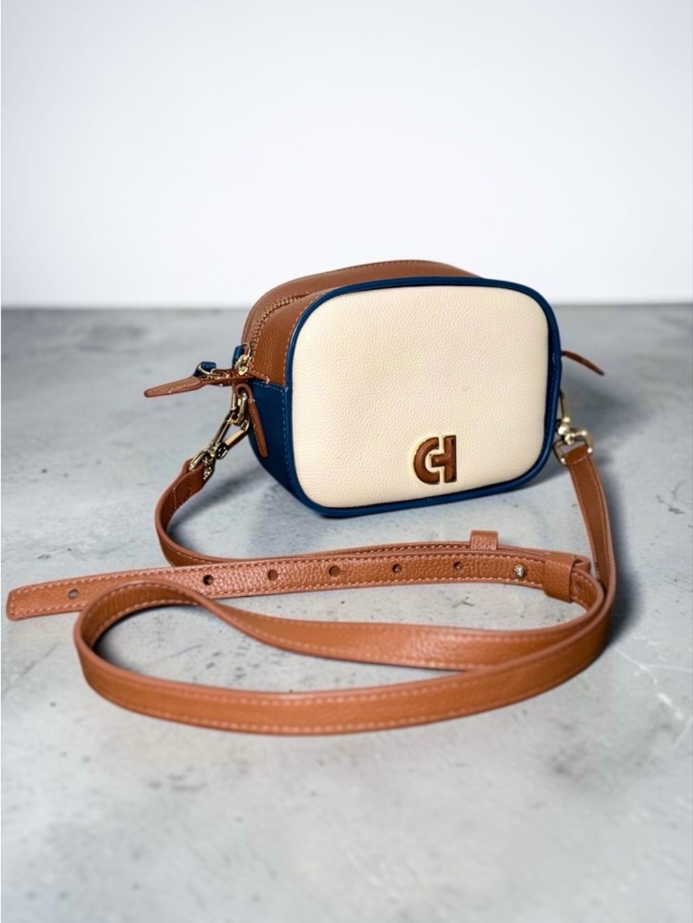 Cole Haan Nautical Leather Tan Essential Camera Crossbody Bag